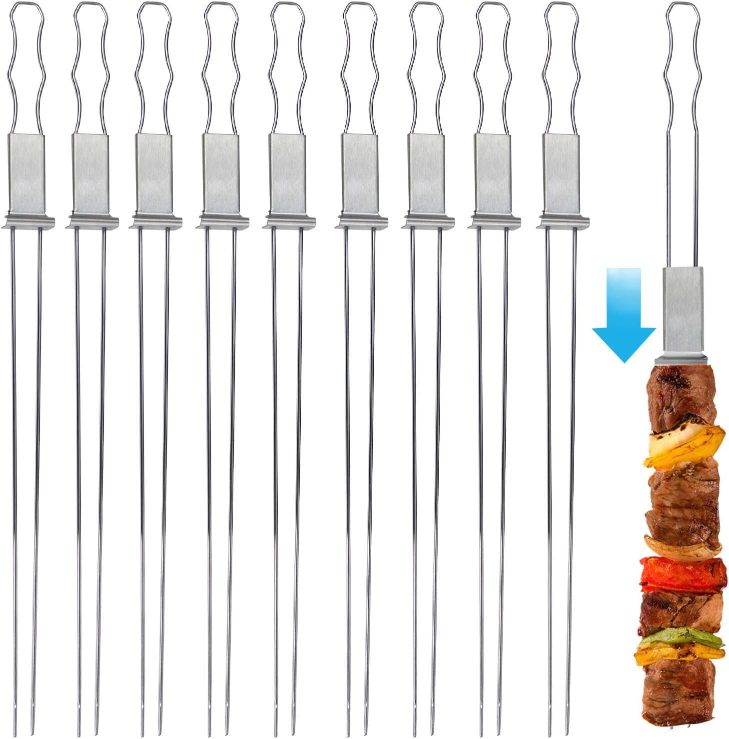 Blue Donuts 10 Pack Kabob Skewers for Grilling 17 Inch – Kabob Skewers with Push Bar. Stainless Steel Skewers with Comfortable Handle Grip. BBQ Grilling Accessories