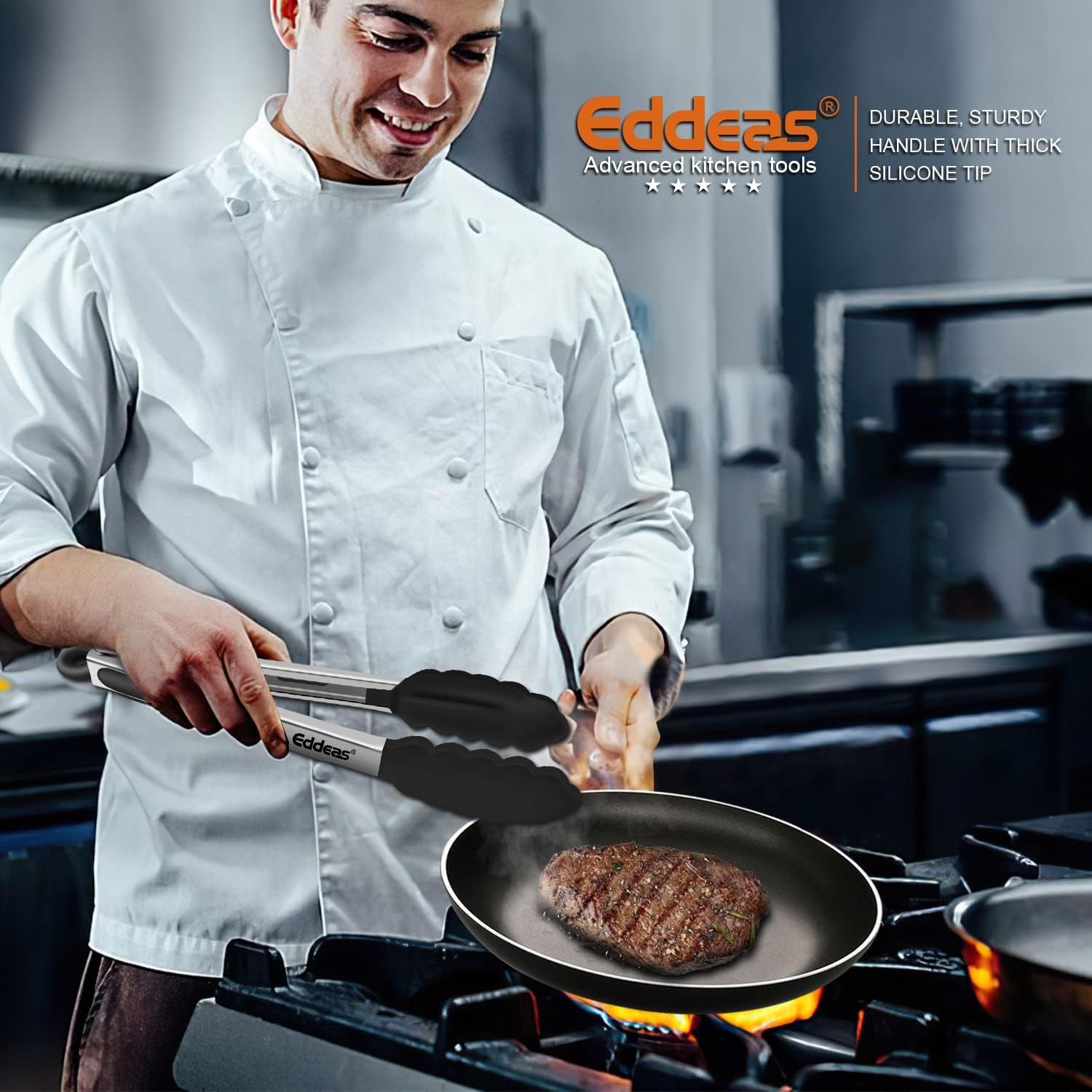 Kitchen Tongs with Silicone Tips – Heat Resistant 600°F. Locking Stainless Steel Tongs. Non‑Stick. 7 9 12 Black (Set of 3) - Image 5