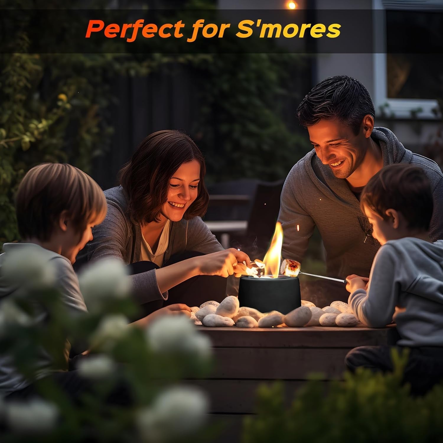 Tabletop Fire Pit. round Concrete Smokeless Smores Fire Pit Table Top as Smores Maker Kit. Dual Burner Cups Rubbing Alcohol Table Top Firepit for Indoor & Patio - Image 2