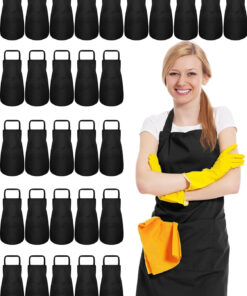 30 Pack Adjustable Bib Apron with 2 Roomy Pockets Bulk Unisex Commercial Cooking Kitchen Aprons Machine Washable
