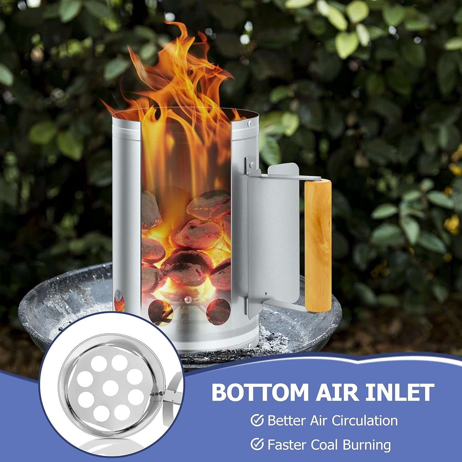 Joyfair Charcoal Chimney Starter with Clamp Set. Portable BBQ Grill Fire Starter for Outdoor Camping/Grilling/Cooking. Heavy Duty & Air Inlet Design. Heat Shield & Wooden Handle. plus Screwdriver - Image 5