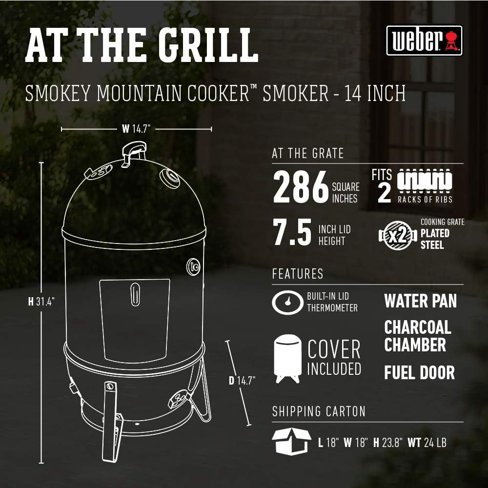 Weber 14-Inch Smokey Mountain Cooker. Charcoal Smoker - Image 3