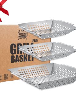 3 Pack Grill Baskets for Outdoor Grill. Heavy Duty Stainless Steel Vegetable Grill Basket. Grilling Basket for Veggies. Grilling Accessories for All Grills & Smokers - Grilling Gifts for Men