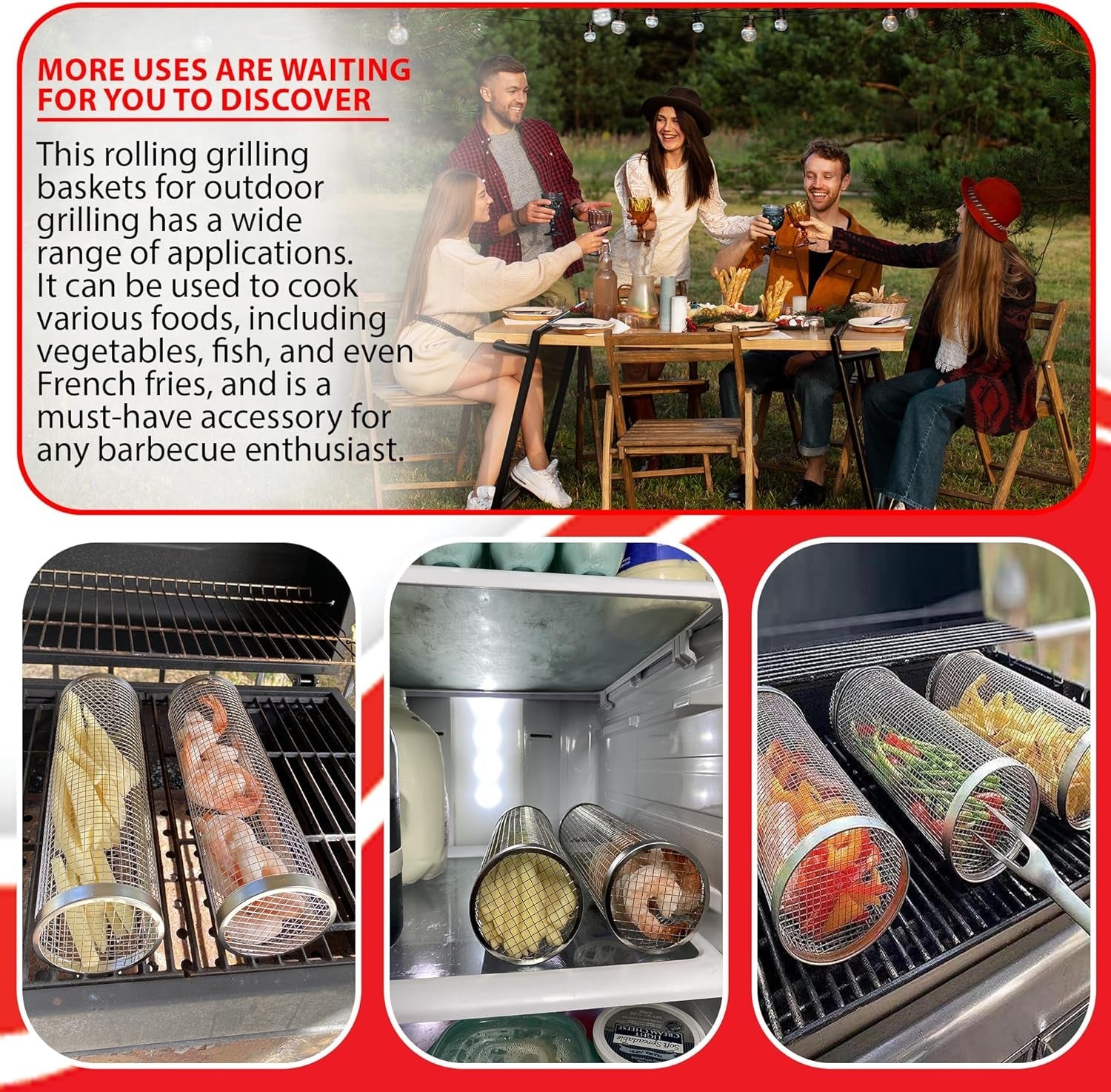 Sunmikosh Rolling Grilling Basket - Barbecue Portable Roll Grill Basket for Outdoor Camping - Stainless Steel BBQ Net Tube Grill Basket. Suitable for Fish. Kabob. Meat. Vegetables. French Fries - Image 7