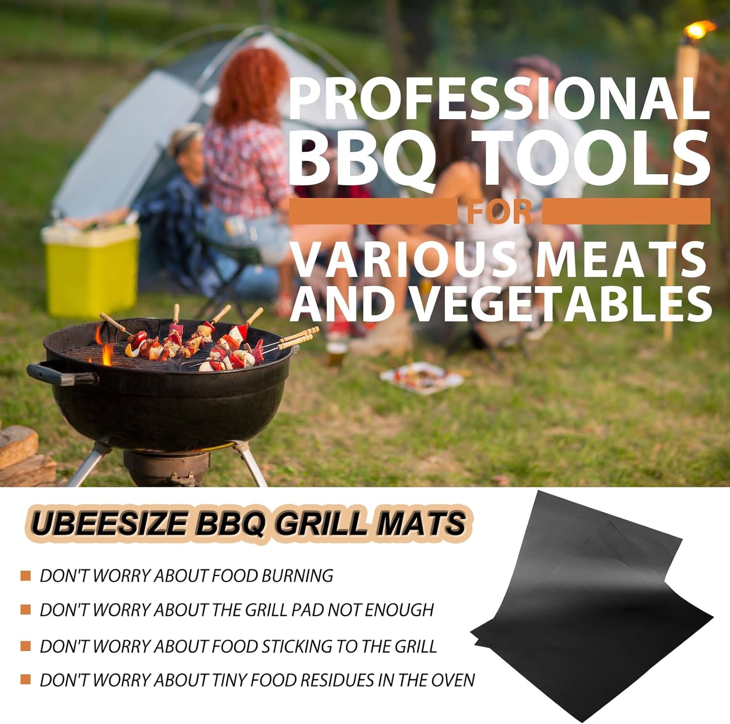 Ubeesize Grill Mats for Outdoor Grill Set of 6 - Heavy Duty Non-Stick BBQ Grilling Mat & Oven Liner. Reusable. Easy to Clean - Works on Oven. Gas. Charcoal. and Electric BBQ - 15.75 X 13 Inch - Image 3