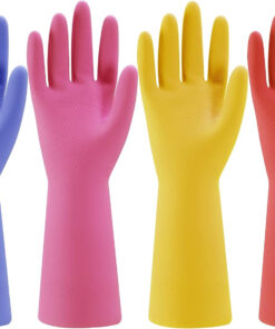 Rubber Kitchen Dishwashing Gloves - 4 Pairs Colorful Reusable Household Cleaning Gloves for Washing Dishes and Cleaning Tasks. Flexible Durable and Non-Slip (Large. Blue+Pink+Yellow+Orange)