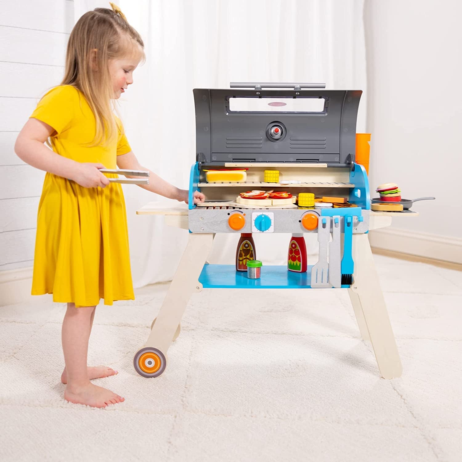 Melissa & Doug Wooden Deluxe Barbecue Grill. Smoker and Pizza Oven Play Food Toy for Pretend Play Cooking for Kids - Image 10