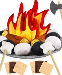 23 PCS Pretend Campfire Toys. Kids Plush Felt Play Campfire Playset Safe Fake Fire Wood Stones Toys Pretend Camping Play Set for Kids Toddlers Age 3-5