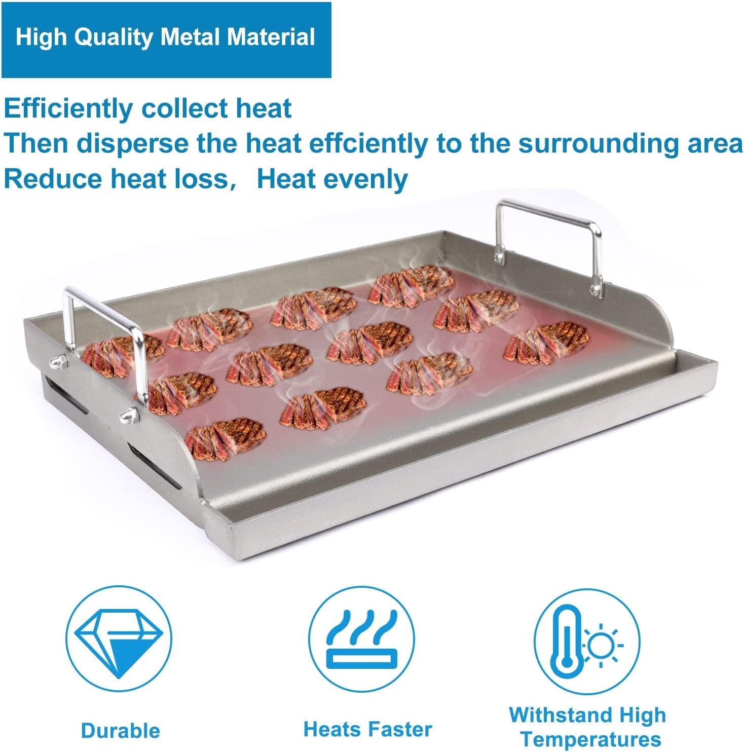 Universal Fry Griddle for Gas Grill. 25X 16 Metal Cooking Griddle Pan Large Flat Top Plate for Gas Stove. Charcoal Electric Grills Fits Camping Stove Outdoor Tailgating Parties Grilling - Image 4