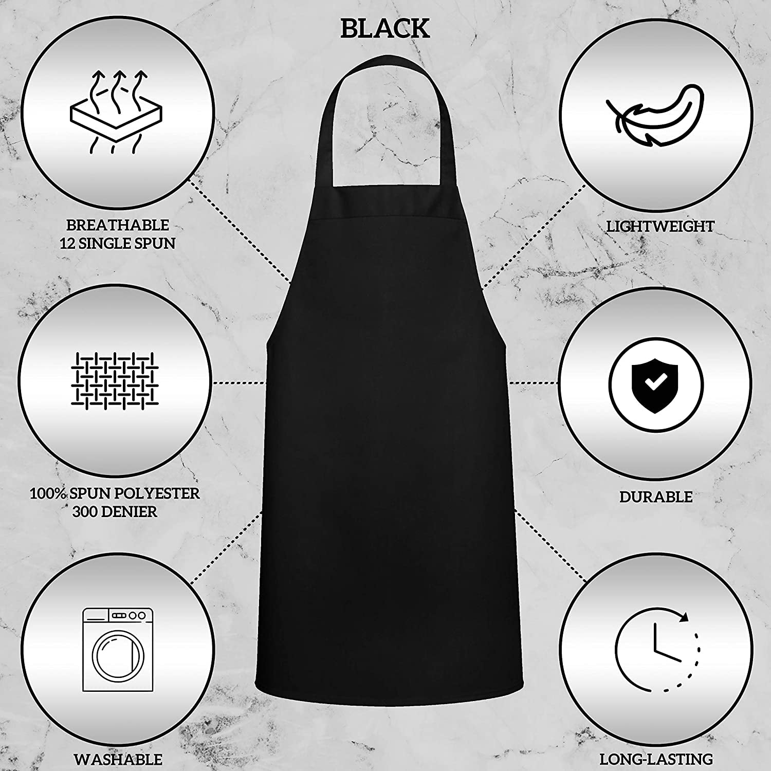 12 Pack Bib Apron - Unisex Black Aprons. Machine Washable Aprons for Men and Women. Kitchen Cooking BBQ Aprons Bulk (Pack of 12. No Pockets. Black) - Image 4