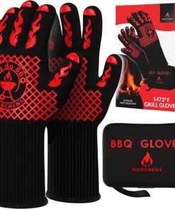 Pro-Series BBQ Gloves - Heat Resistant Grill. Grilling. and Oven Gloves for Culinary Experts - Extreme Fireproof Protection. Silicone Grip. Extra Long Mitts - Indoor & Outdoor - with Protective Case