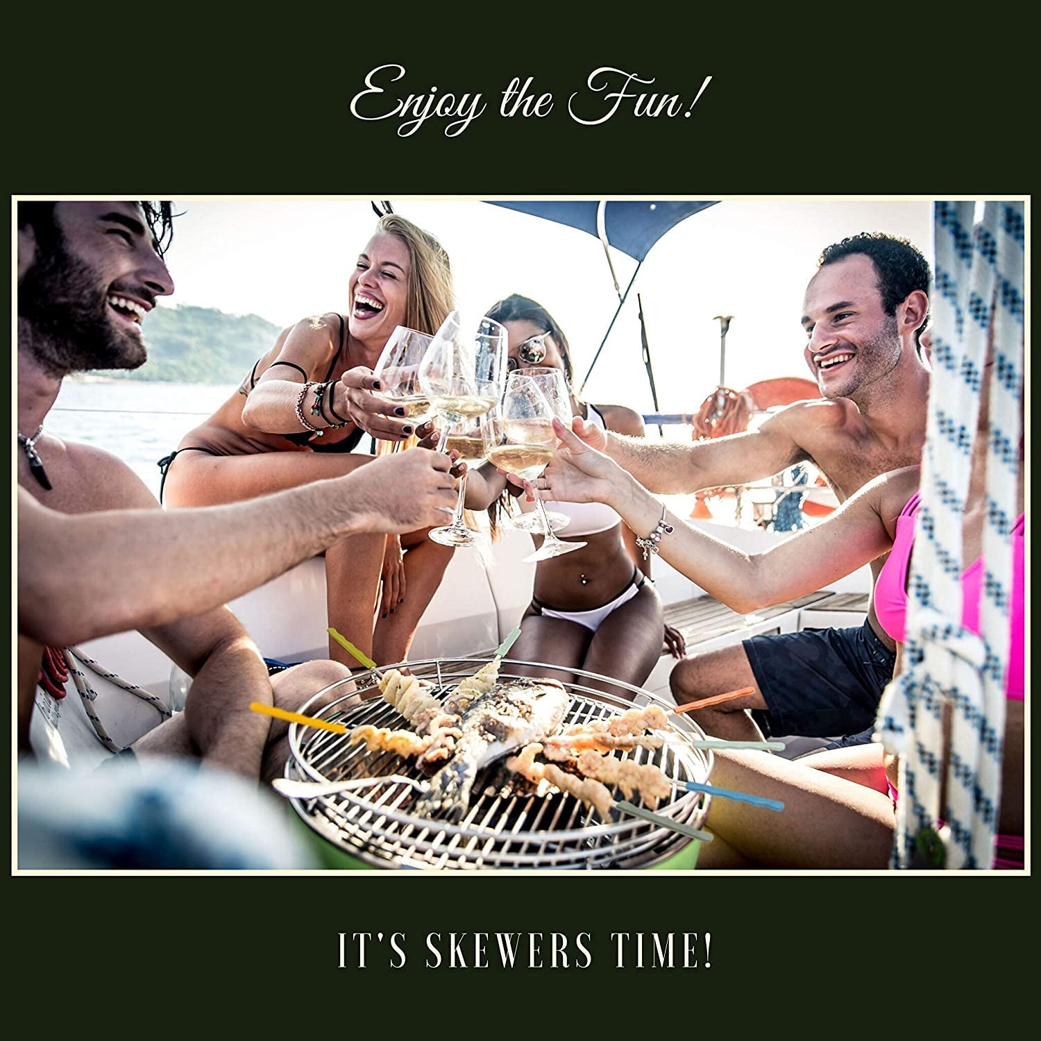 Skoo Barbecue Skewers Set - 7 Silicone Handled Stainless Steel BBQ Skewers + Silicone Storage Bag - 14 Flat Metal Shish Kebab Skewers for Grilling - Reusable Grill Kabob Skewer Sticks + Rollable Bag - Image 5