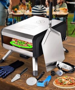 -Outdoor Gas Pizza Oven. Rotating Propane Pizza Grill Oven for Exterior Backyard Pizza Maker with 14 Pizza Stone. Portable Pizza Ovens for outside with Pizza Peel.Pia.Cutter.Gloves and Thermometer.