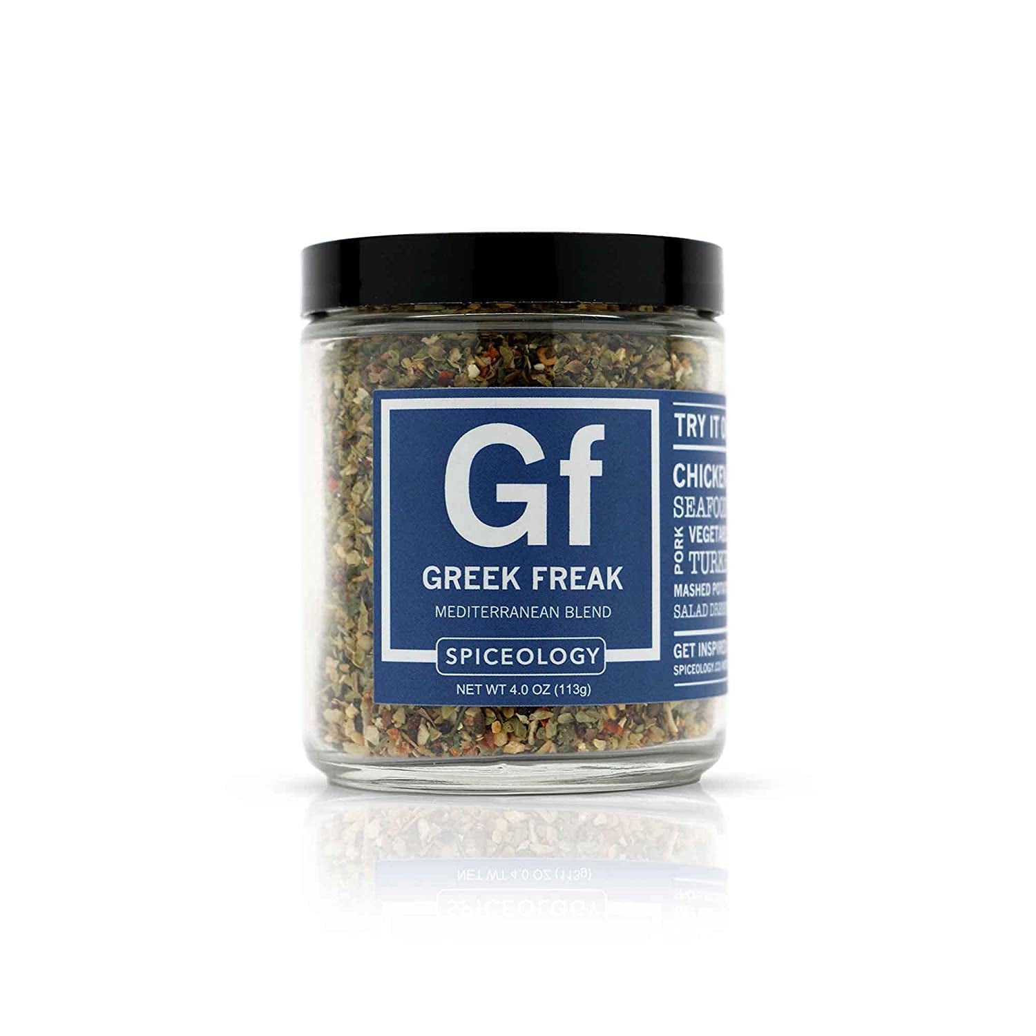 - Greek Freak Mediterranean Spice Blend - All-Purpose Rubs. Spices and Seasonings - Use On: Chicken. Chickpeas. Beef. Seafood. Pork. Vegetables. Turkey. Potatoes and Salad Dressing - 4 Oz