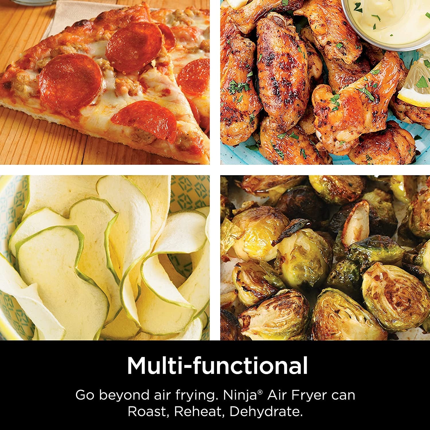 Ninja Air Fryer. Roast. Bake. Air Fry. Roast. Broil. Reheats. & Dehydrates. 4-In-1. Fries. Frozen Food. Veggies. and Juicy Meat. Less Oil. Easy Meals. Healthy Meals. Compact. 4 QT. Grey. AF101 - Image 4