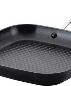 Hard Anodized Nonstick Square Grill Pan/Griddle with Pour Spouts. 11.25 Inch. Onyx Black
