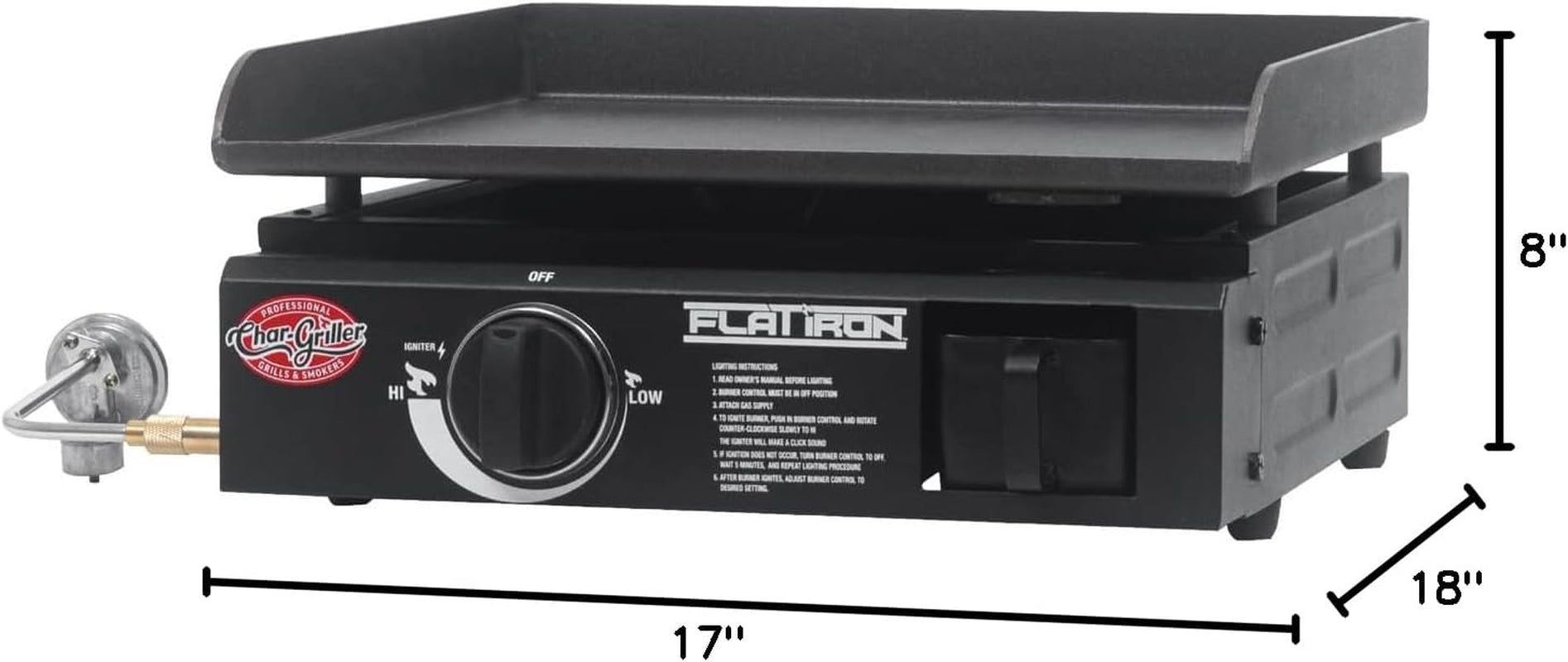 E8217 Flat Iron Portable Table Top 17 Gas Griddle Propane Grill. Black - Image 11