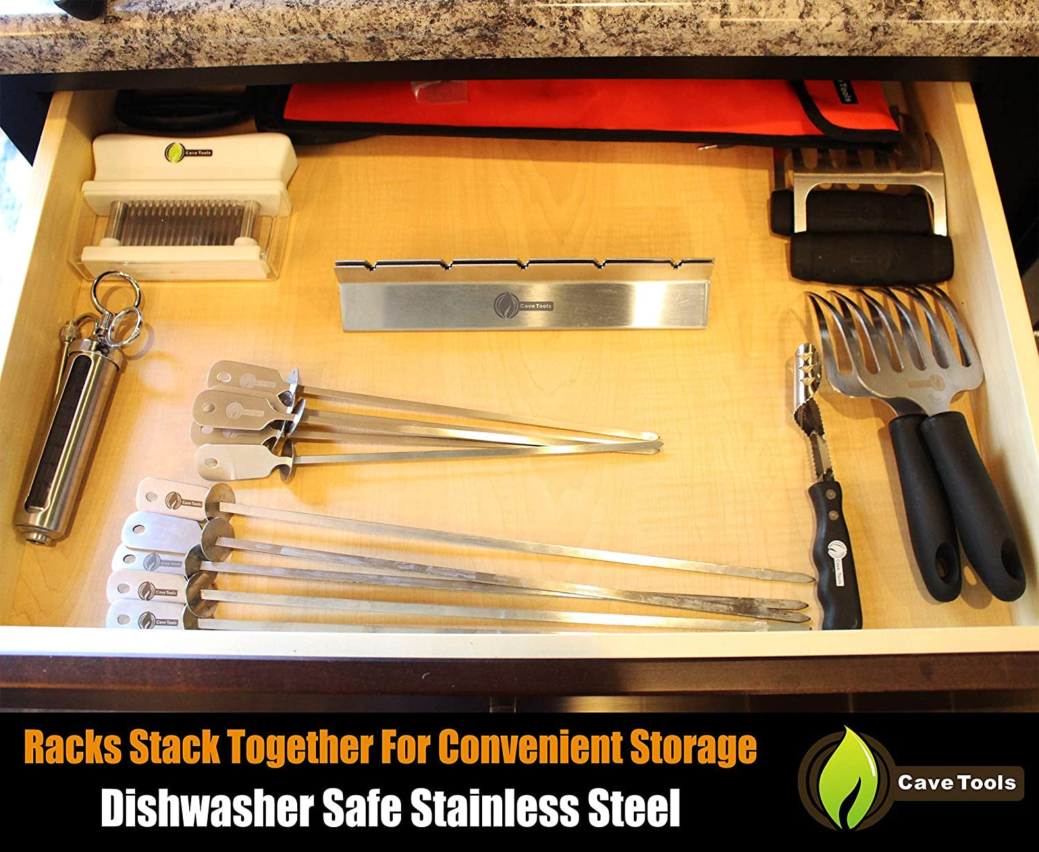 Cave Tools Kebob Rack for Shish Kebab Skewers - Stainless Steel Build Compatible with Wood. Round. Metal. Flat or Bamboo Skewers - BBQ Grilling Accessories - Image 6