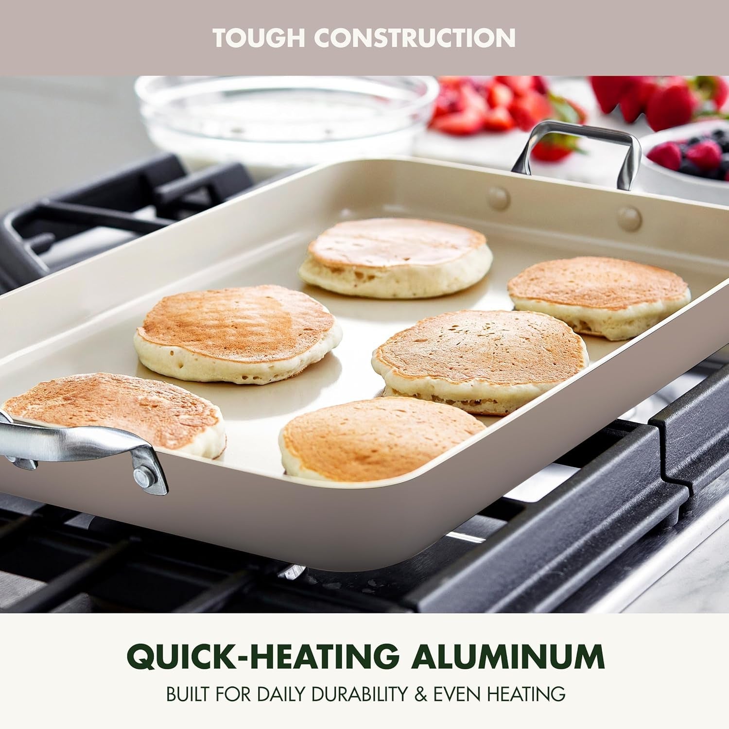 Greenpan 18 X 11 Double Burner Griddle Pan. Hard Anodized Healthy Ceramic Nonstick Pfas-Free. Stainless Steel Handles. Stovetop Cooking. Dishwasher Safe. Oven & Broiler Safe Cookware. Taupe - Image 4