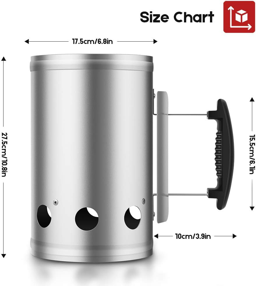 BEAU JARDIN BBQ Charcoal Chimney Starter 11X7 Heavy Duty for Charcoal Grills Lighter Coal Fire Starter Barbecue Galvanized Steel Quick Rapid Compact Outdoor Cooking BBQ Tools Accessories Silver - Image 2