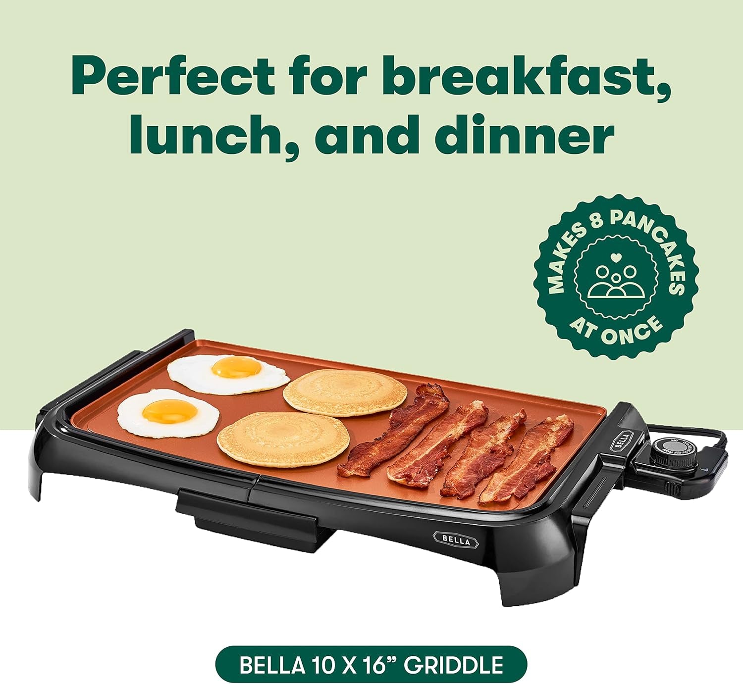 BELLA Griddle Ceramic Copper TI. Healthy-Eco Non-Stick Coating. Hassle-Free Clean Up. Large Submersible Cooking Surface. 10 X 16. Copper/Black - Image 2