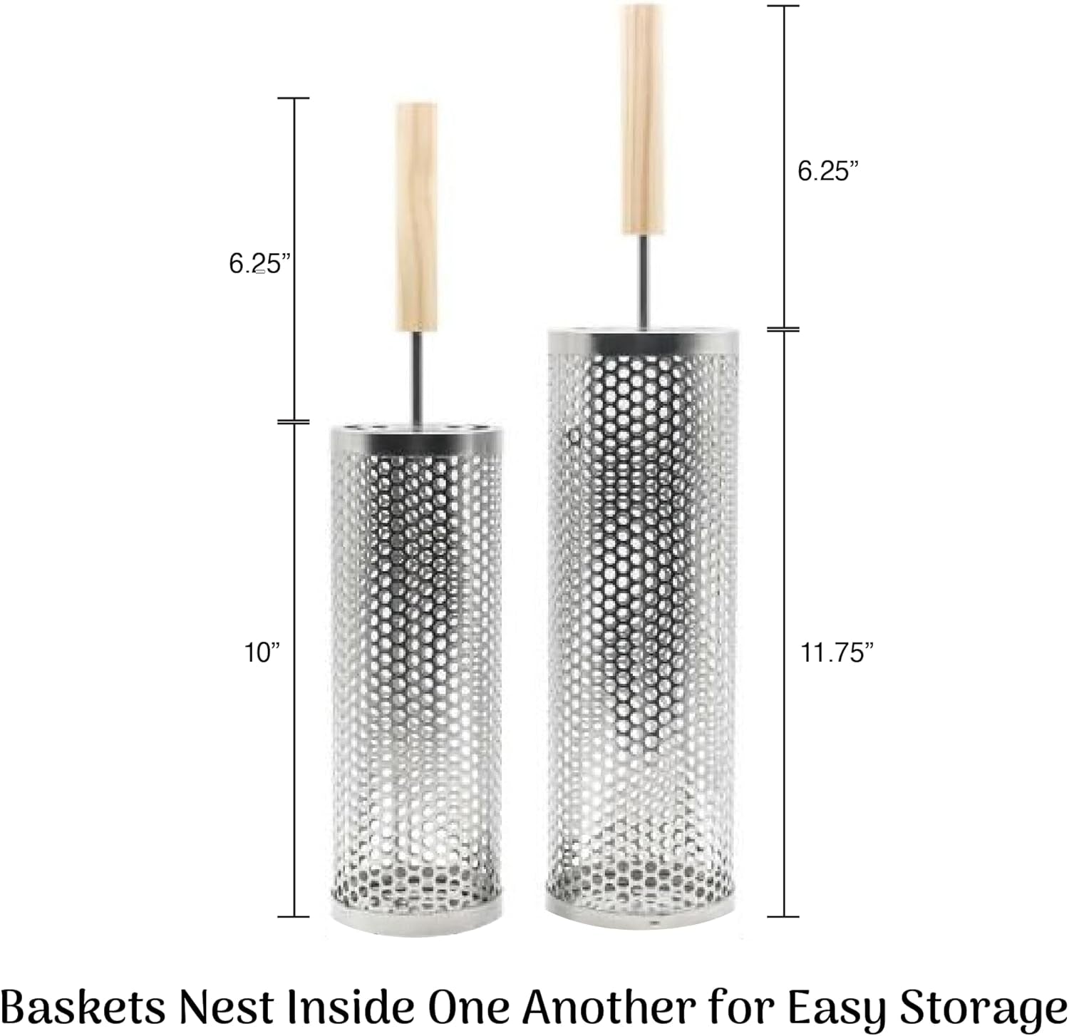 2Pcs Large Nesting Rolling Grill Baskets for Outdoor Grill. USA Based. Commercial Grade. 304 Stainless Steel BBQ round Grilling Baskets with Wood Handles Set with Oil Pourer/Brush and Grill Glove - Image 9