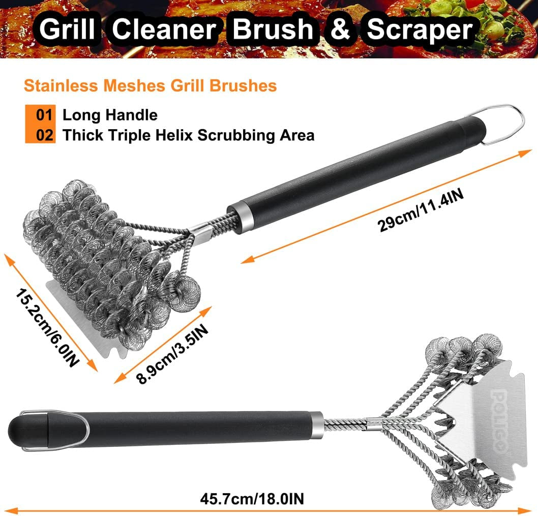BBQ Grill Cleaning Brush Bristle Free & Scraper - Triple Helix Design Barbecue Cleaner - Non-Bristle Grill Brush and Scraper Safe for Gas Charcoal Porcelain Grills - Ideal Grill Tools Gift - Image 3