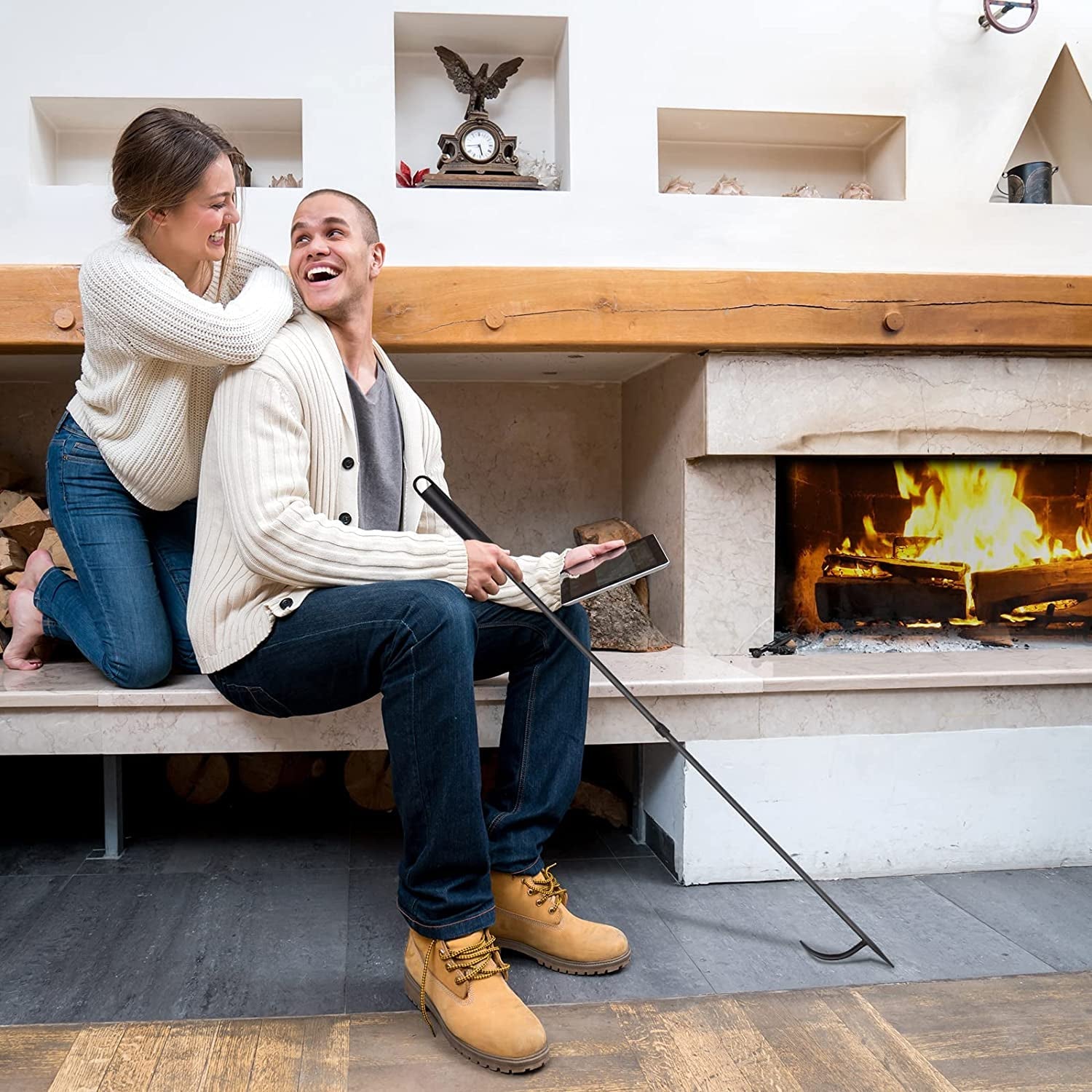 Fire Pit Poker for Fireplace Outdoor - IRIIJANE 32'' Wrought Iron Firepit Poker Stoker Stick for Camping Campfire Black - Image 3