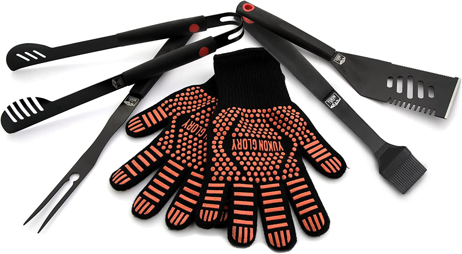 ™ Heavy Duty 5 Piece Grilling Tools Set. Durable Stainless Steel BBQ Accessories. Long Handle 3 in 1 Spatula. Tongs. Brush. Grill Fork. Thick Grilling Gloves. Gift Set - Image 7