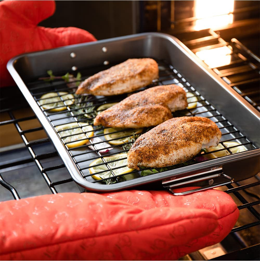 Chef Pomodoro Nonstick Carbon Steel Large Roasting Pan with Rack.Turkey Roasting Pan. Roaster Pan for Oven. Turkey Roaster Pan. Roaster Bakeware Grey - Image 6