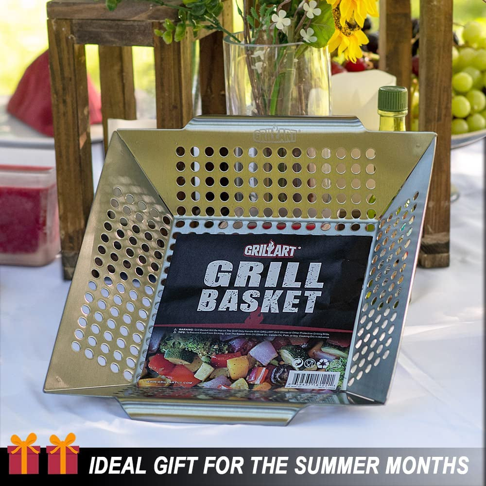 GRILLART Grill Basket Heavy Duty -Large Grill Baskets for Outdoor Grill Vegetables -Stainless Steel Veggie Grilling Basket/Pan - Lasting Grill Vegetable Basket BBQ Grill Accessories. Gifts for Dad Men - Image 7