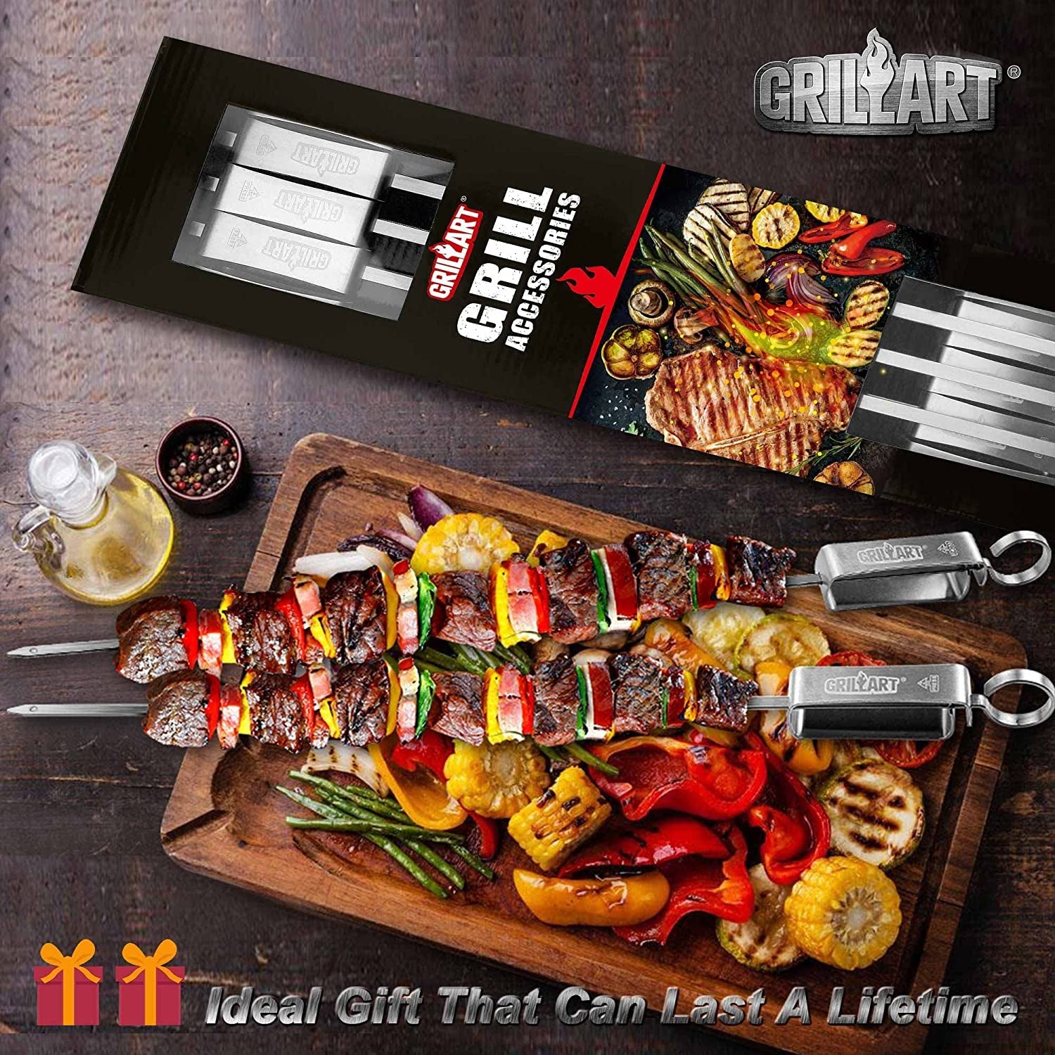 GRILLART Kabob Skewers for Grilling - Metal Skewers for Kabobs with Slider - Flat BBQ Skewers Stainless Steel - 17 Shish Kabob Grill Skewers & Ideal Kabob Sticks for Meat Shrimp Chicken Veggie(10Pcs) - Image 7