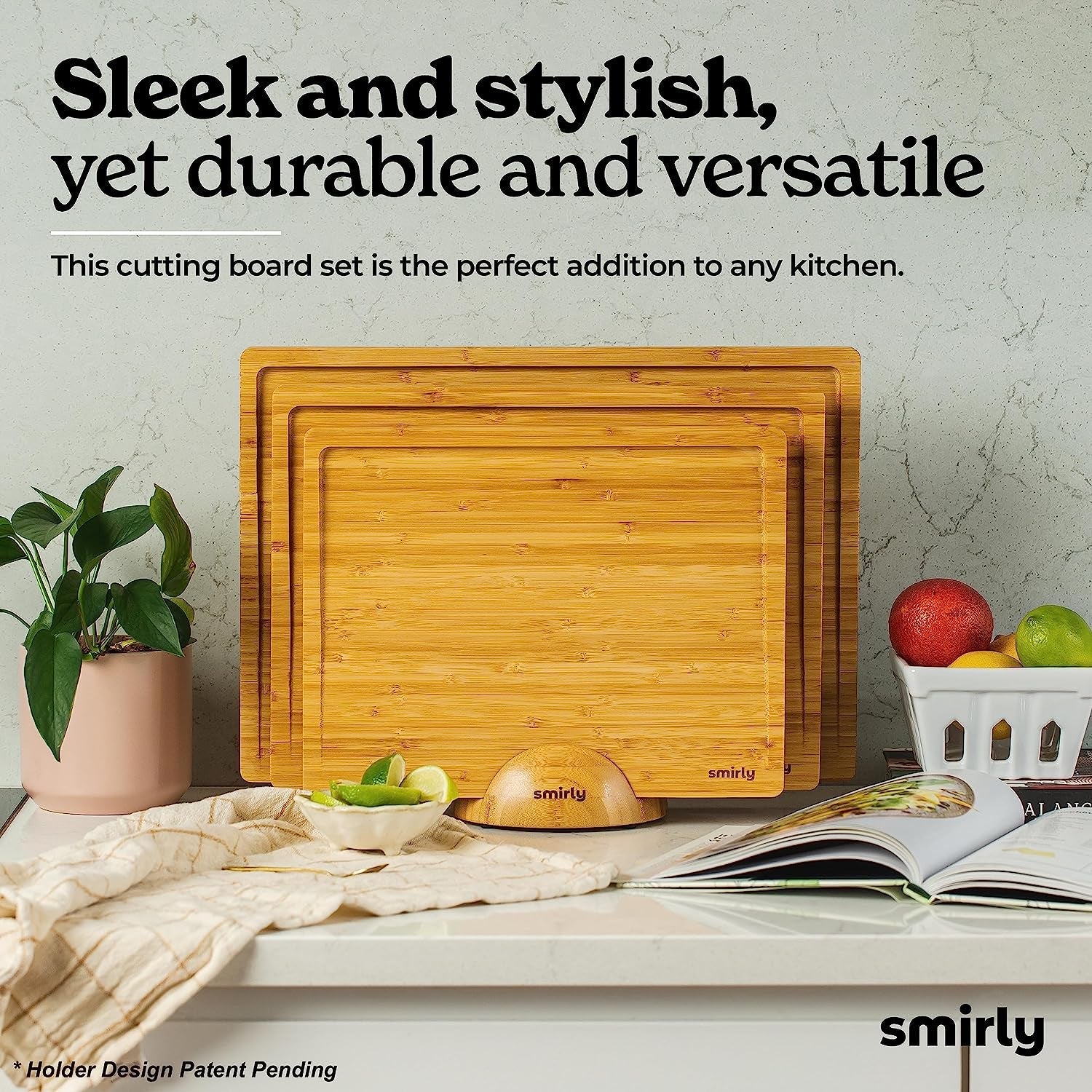 SMIRLY Bamboo Cutting Board Set with Holder – Wooden Charcuterie & Chopping Boards for Kitchen Prep & Serving - Image 8