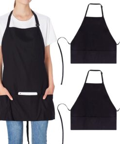 2 Pack 3 Pockets 100% Cotton Adjustable Bib Apron Chef Kitchen Cooking Aprons for Women Men. Black