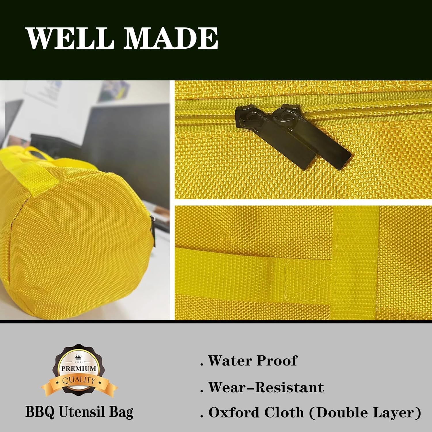 Rilltowpe BBQ Tool Storage Bag .Grill Accessory Storage .Bbq Tool Storage .Thickened Waterproof BBQ Tool Bag (Yellow) .Gifts for Men. Dad. Husband. - Image 5