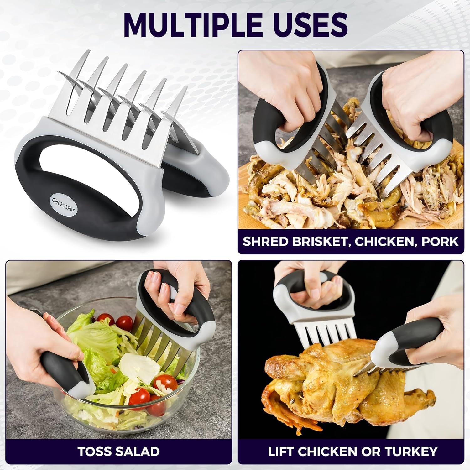 Meat Shredder Claws with Ultra-Sharp Blades for Shredding Meat. Lift. Handle. and Cut - CHEFSSPOT Chicken Shredder Turkey Lifters - Heat Resistant Grill Accessories -BBQ Grilling Gifts for Men & Women - Image 7