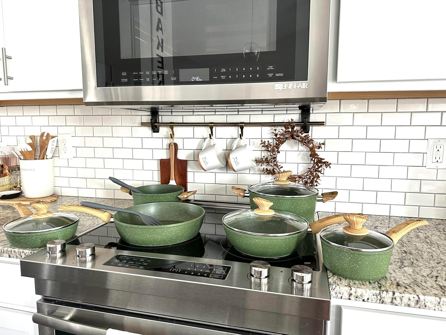 MAISON ARTS Pots and Pans Set Non Stick. 12 Piece Green Granite Kitchen Cookware Induction Compatible. Pot and Pan Sets for Cooking Nonstick - Image 2