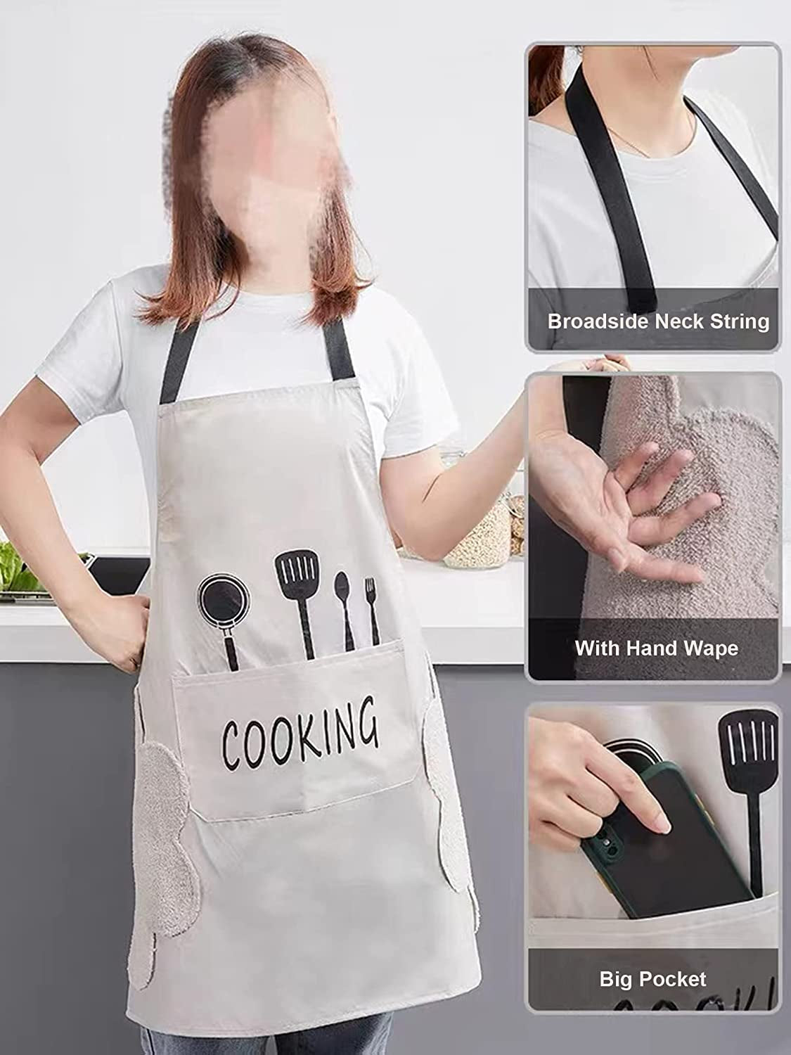 2 Pack Kitchen Apron with Hand Wipe.Water-Drop Resistant with 2 Pockets Cooking Bib Aprons for Women Men Chef - Image 3