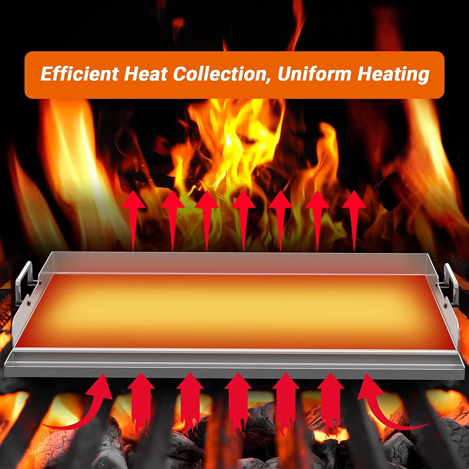 Universal Stainless Steel Griddle Plate with Even Heating Bracing for BBQ Charcoal/Gas Grills. 23 X 16 Rectangular Hibachi Flat Top Griddle for Indoor/Outdoor Cooking - Image 5