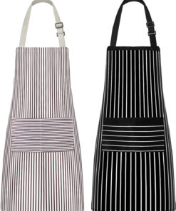 Kitchen Cooking Apron. 2 Pack Adjustable Bib Chef Aprons for Women Men with 2 Pockets. L-Black/Brown Stripes