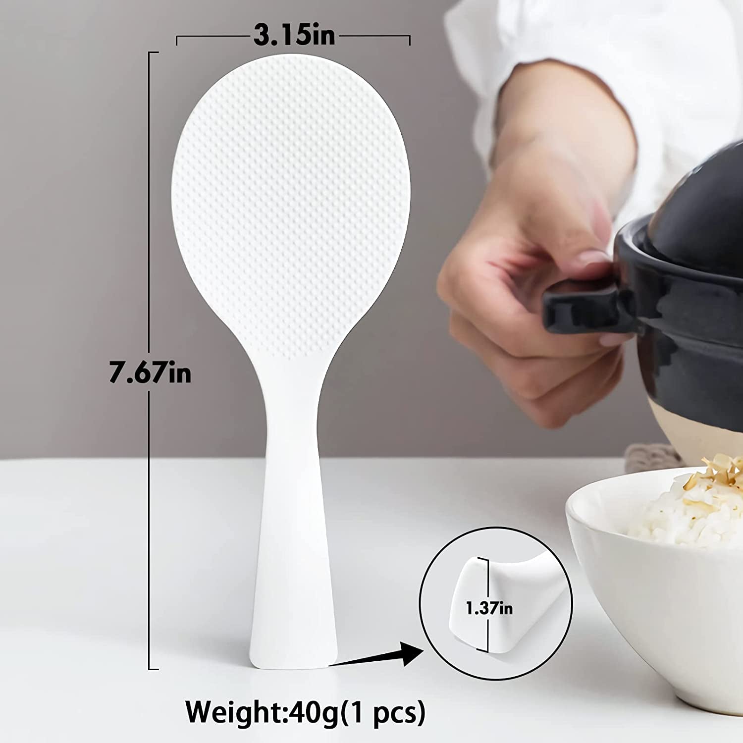 2 Pcs Non‑Stick Plastic Rice Paddle – Standing Rice Spoon Spatula. Heat Resistant. White - Image 3