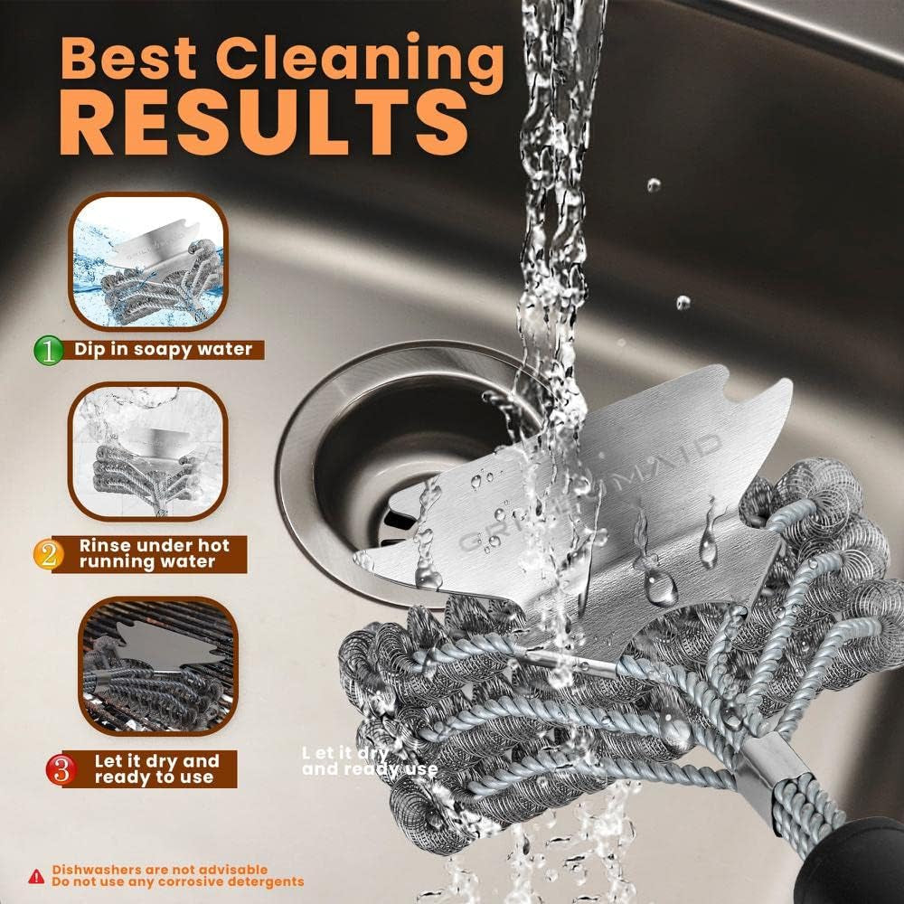 Grill Brush Bristle Free. Safe BBQ Brush Cleaner and Scraper for Outdoor Grill. 18 Stainless Grill Grate Scrubber. Cleaning Brushes for Porcelain. Weber. Gas. & Charcoal. Best Grill Accessories Gifts - Image 3