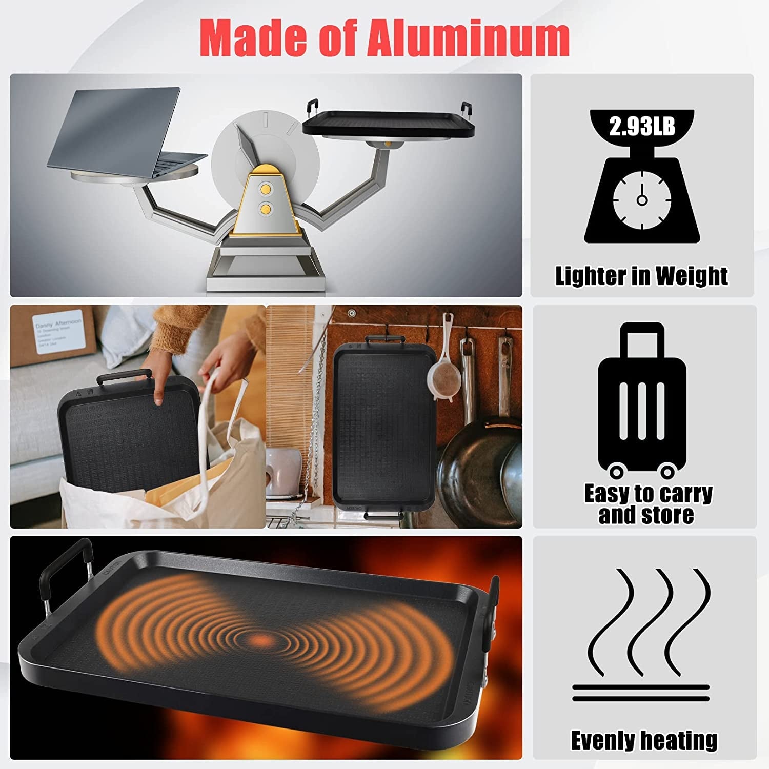 Stove Top Flat Griddle.2 Burner Griddle Grill Pan for Glass Stove Top Grill.Aluminum Pancake Griddle.Non-Stick Top Double Burner Griddle for Gas Grill. Camping/Indoor - Image 3
