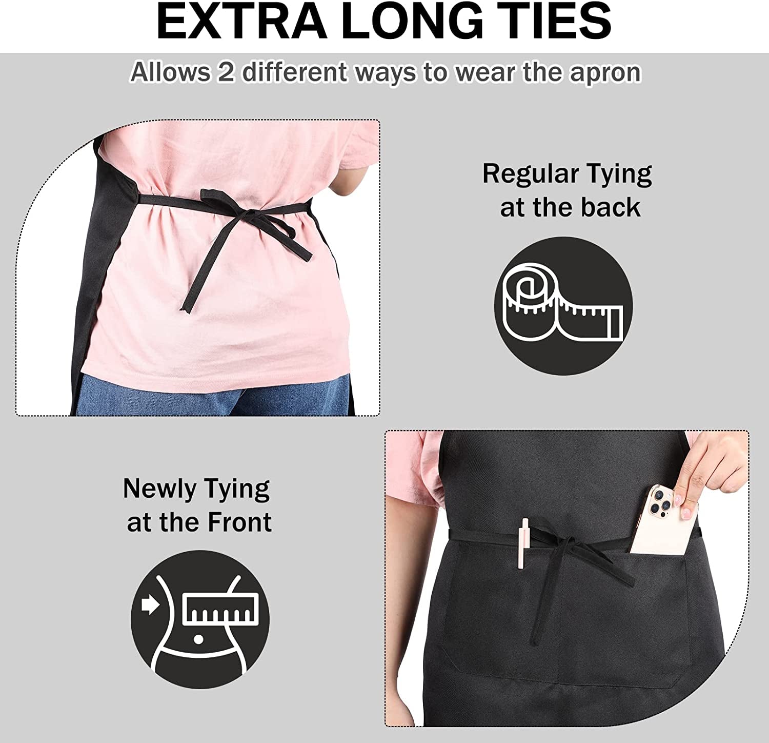 24 Pack Adjustable Bib Apron with 2 Pockets Cooking Kitchen Aprons Black Chef Apron Water Oil Stain Resistant BBQ Work Apron for Women Men Drawing Crafting Outdoors Smock - Image 4