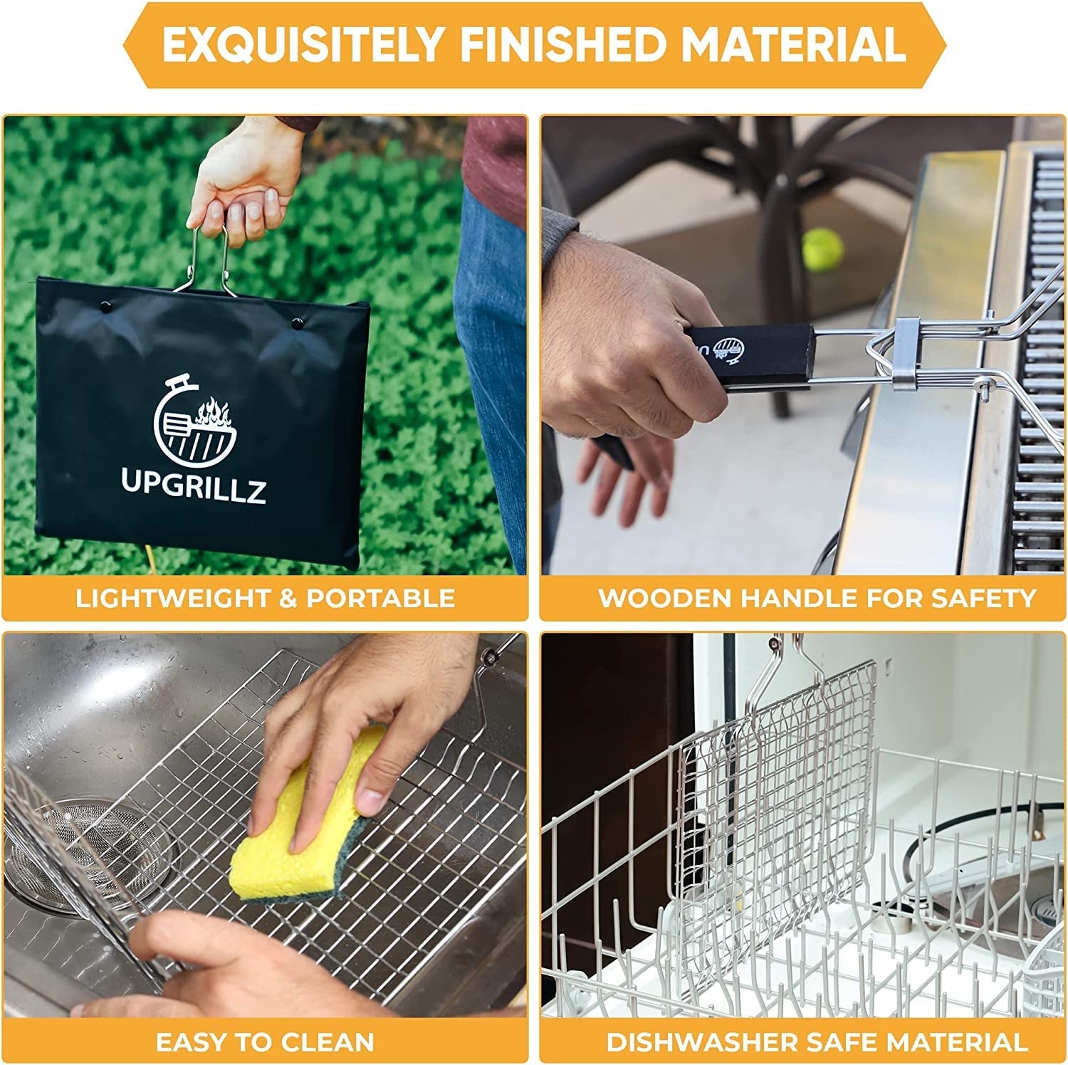 BBQ Fish Grill Basket for Outdoor Grill. Stainless Steel Vegetable Grilling Basket with Detachable and Foldable Handle Includes 50 Bamboo Skewers. Basting Brush. and Carry Bag - Image 6