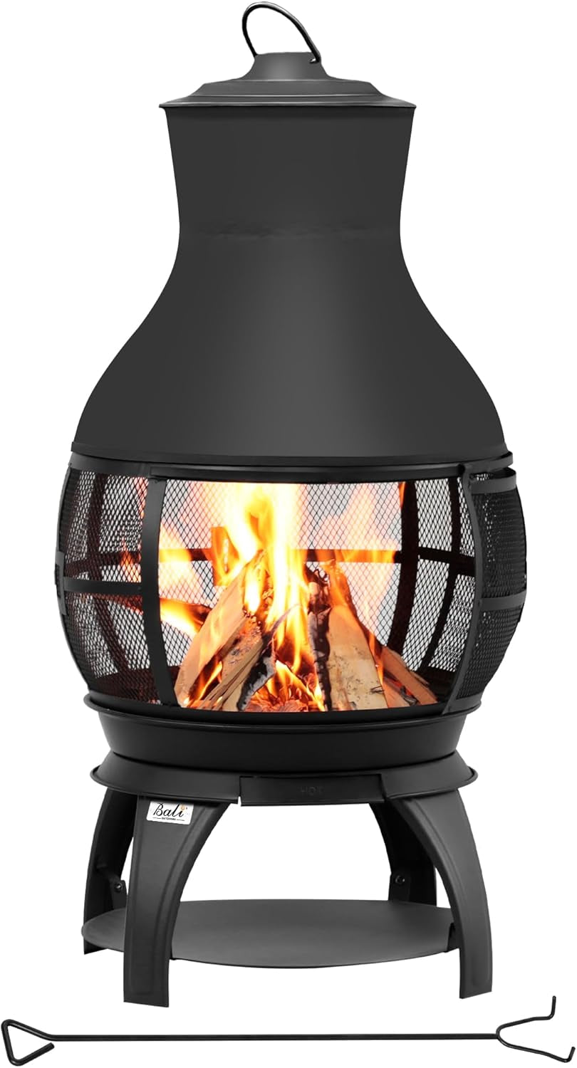 BALI OUTDOORS Fire Pit Wood Burning Chiminea outside Fireplace Patio Small Firepit. Size 17.7 W X 35.6 H. Brown-Black