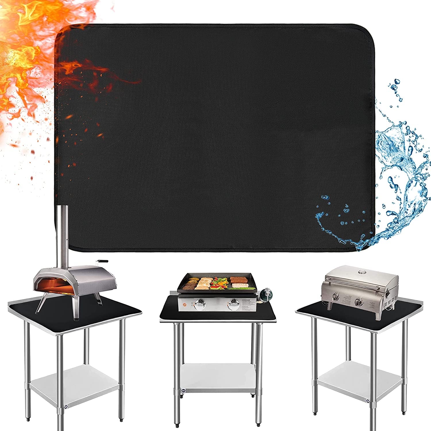 Amerbro 24X31In Heat Resistant Grill Mats for Outdoor Grill to Protect Your Prep Table and Outdoor Grill Table - Fire Proof & Water Proof & Oil Proof BBQ Mat - Black (0.6Mm)