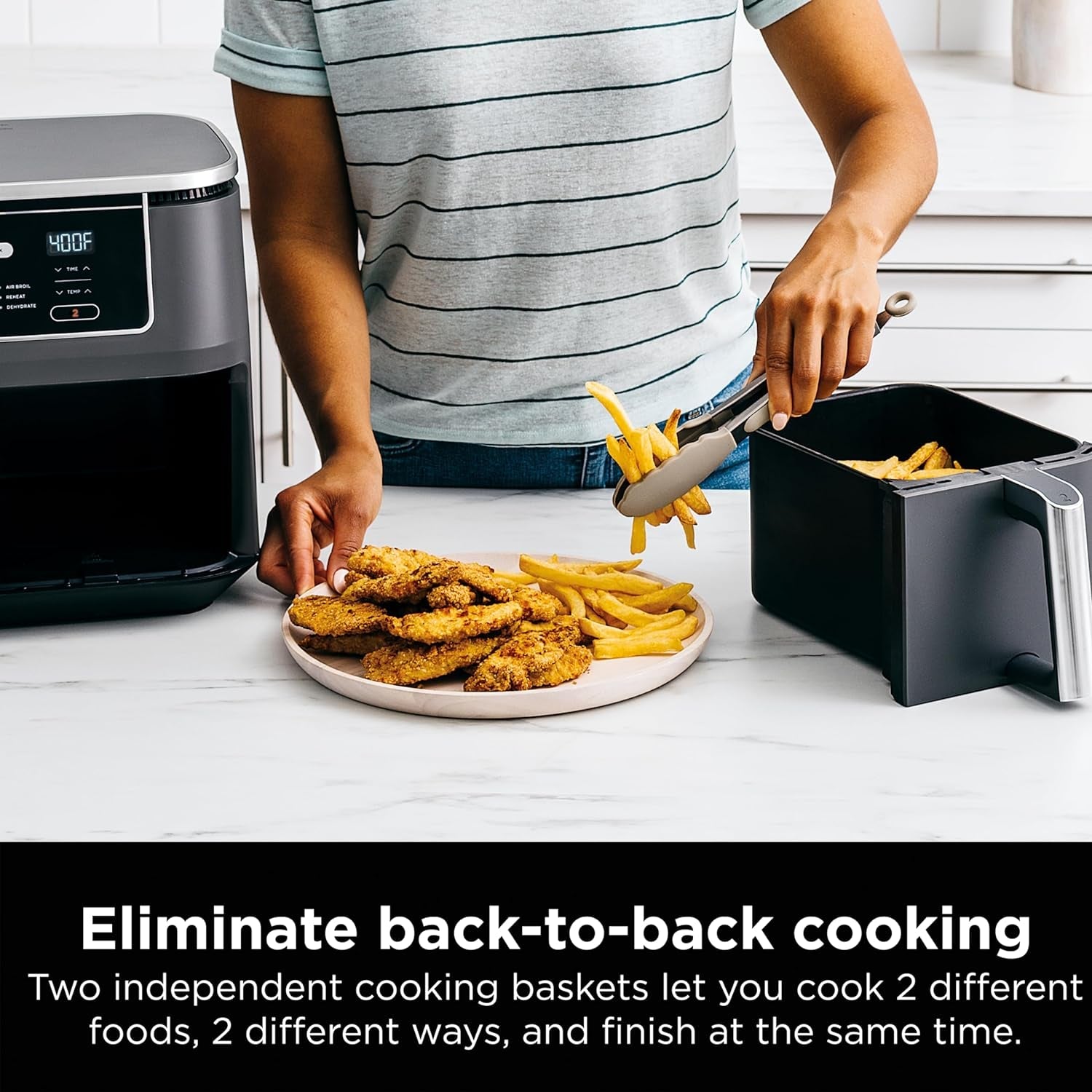 DZ401 Foodi 10 Quart 6-In-1 Dualzone XL 2-Basket Air Fryer with 2 Independent Frying Baskets. Match Cook & Smart Finish to Roast. Broil. Dehydrate for Quick. Easy Family-Sized Meals. Grey - Image 9