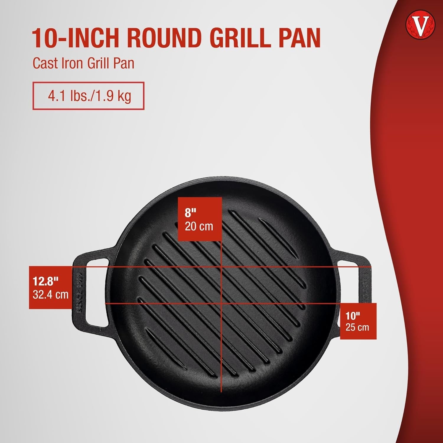 Cast Iron round Grill Pan with Double Loop Handles. Made in Colombia. 10 Inches - Image 6