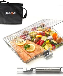 Braize Grill Basket with REMOVABLE HANDLE. Fish Grill Basket - Accessories for Outdoor Grill. Cooking Accessories. Bbq Grill. Grilling Grilling Set Camping Gear Accessories.